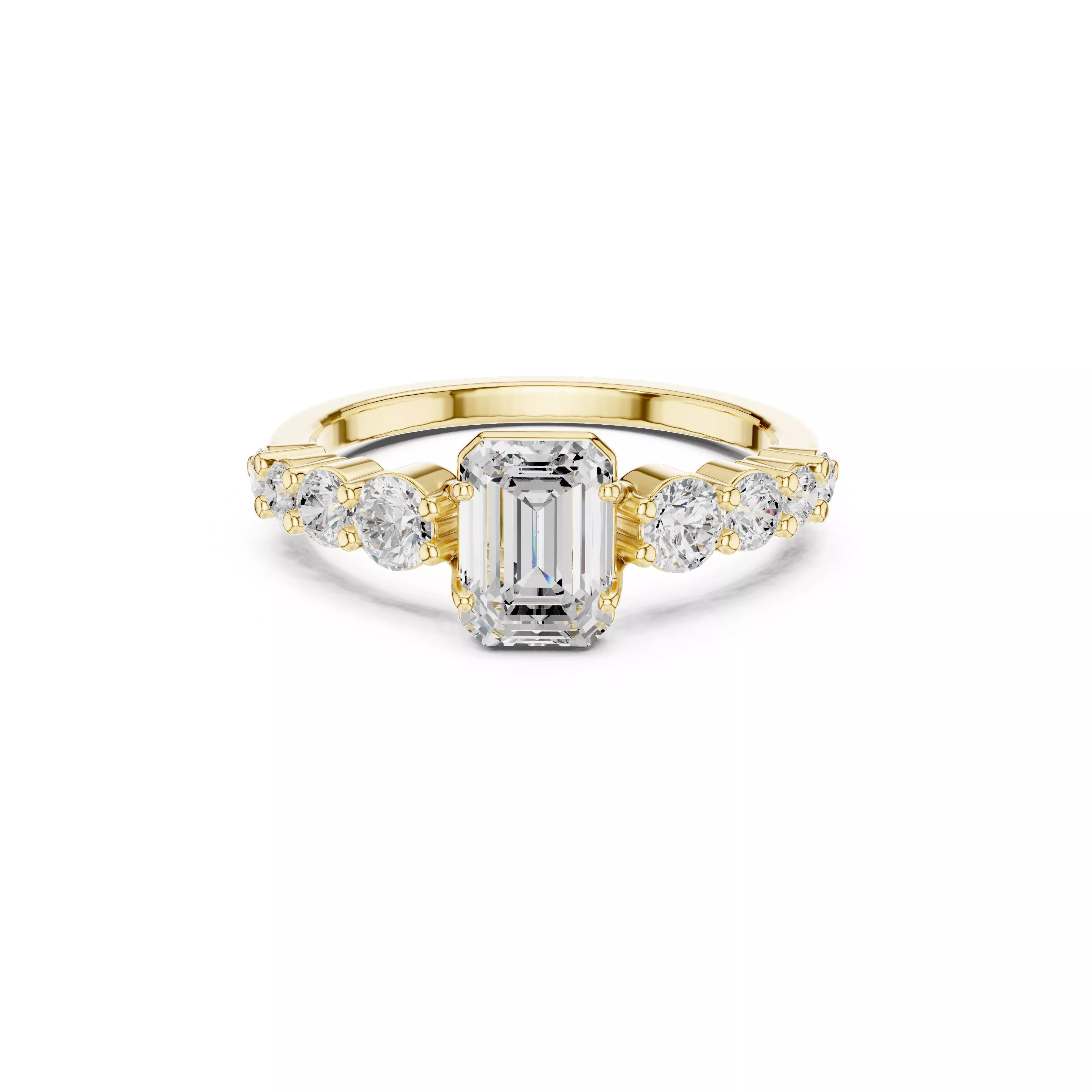 Emerald Cut Diamond Engagement Ring CAD 3D print model