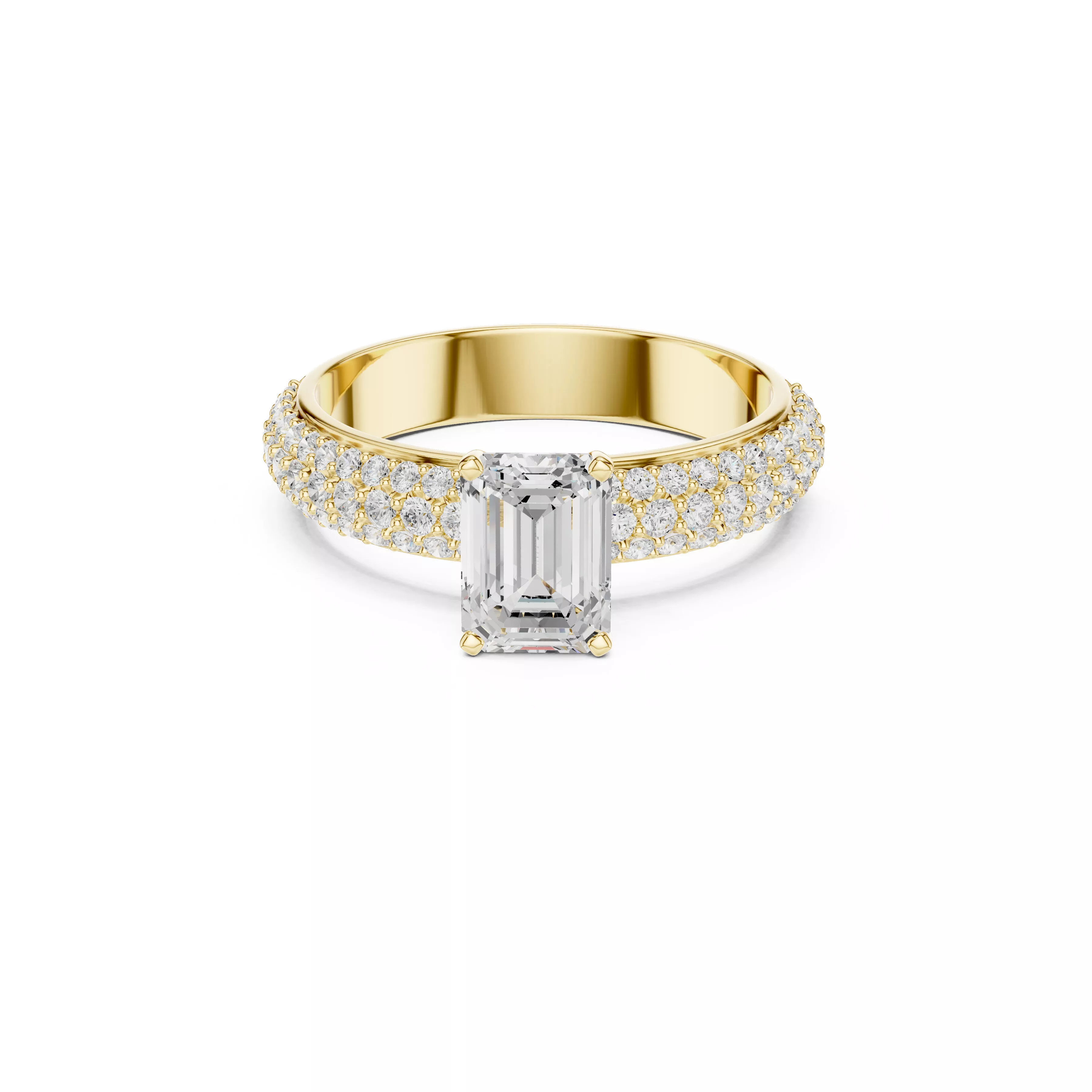 Emerald Cut Pave Engagement Ring CAD 3D print model
