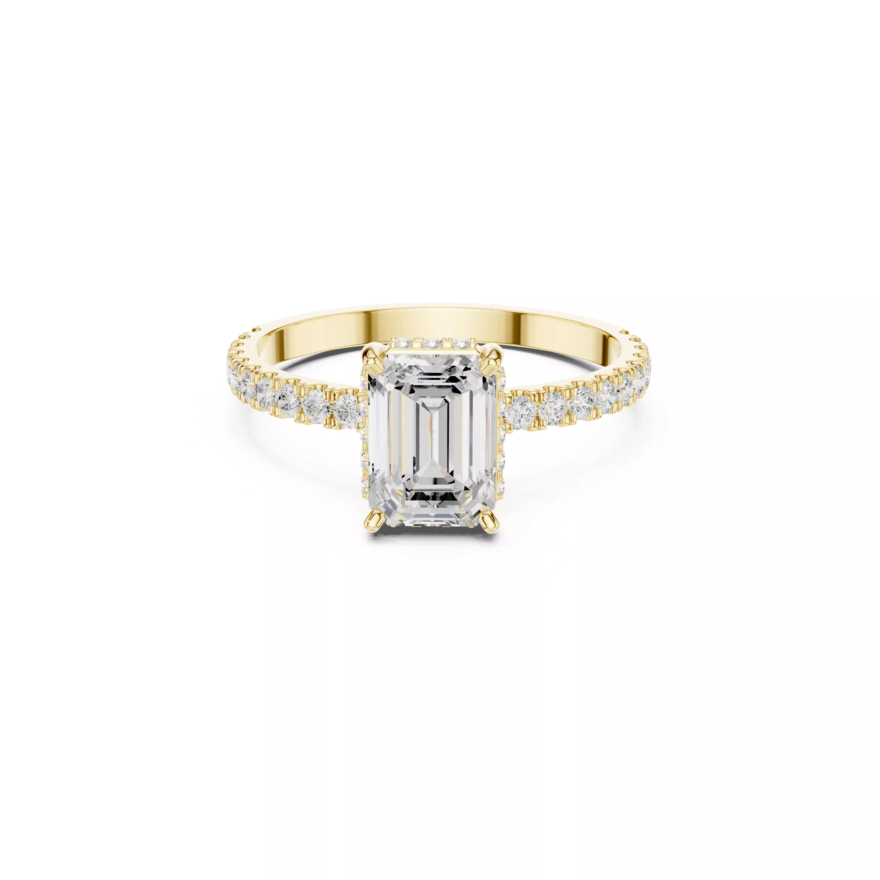 Elegant Emerald Cut Hidden Halo Engagement Ring 3D print model