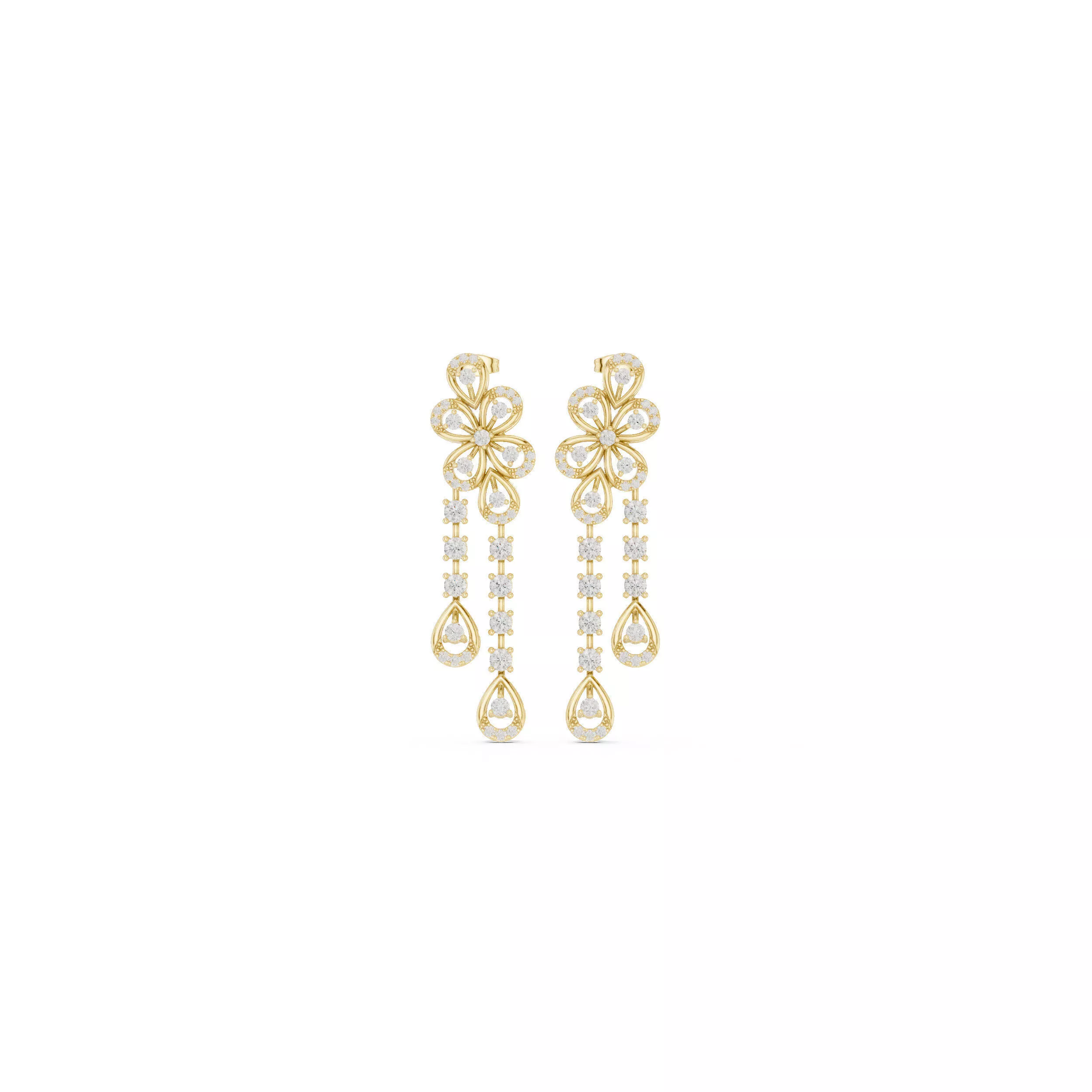 Floral Diamond Drop Earrings CAD 3D print model