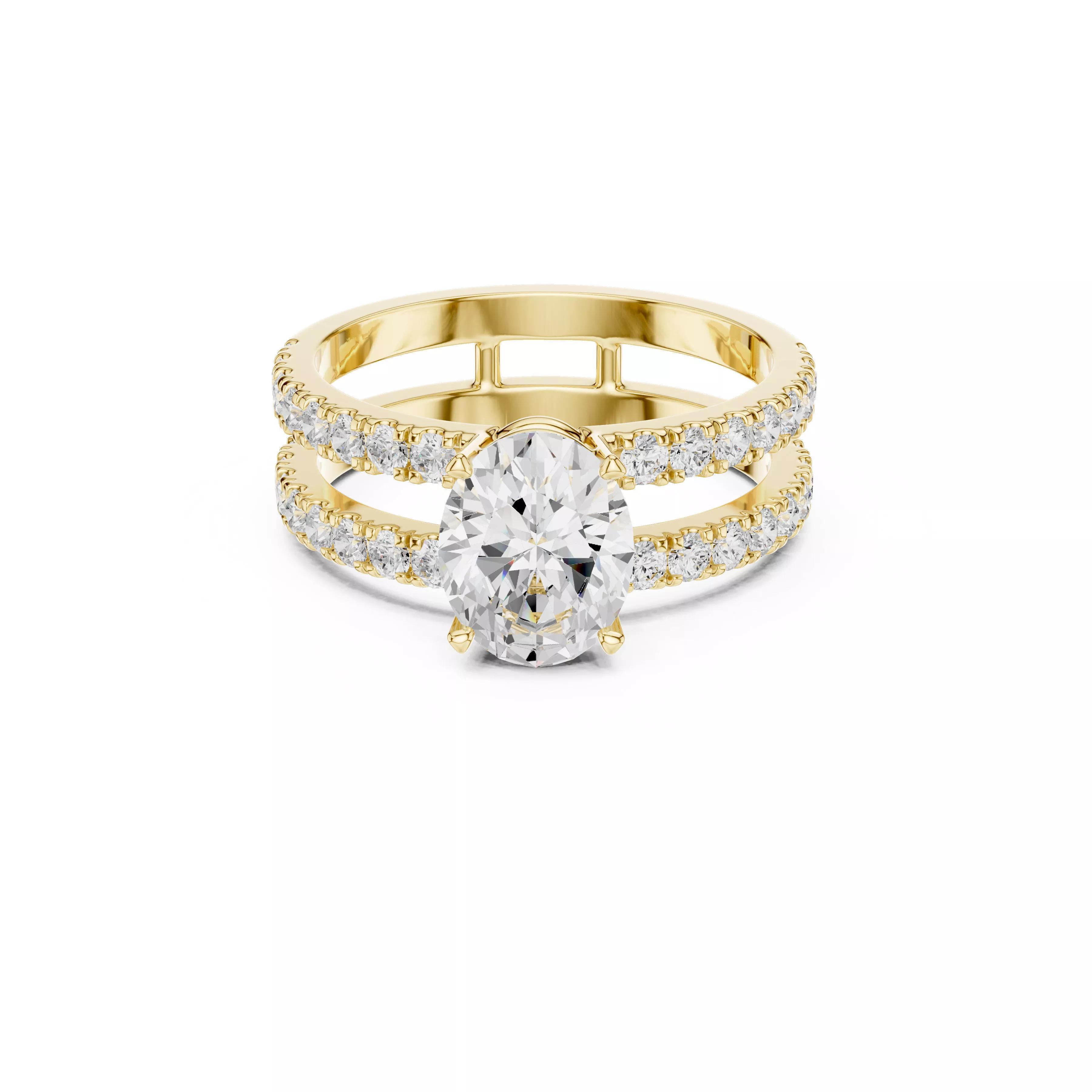 Double Row Oval Halo Engagement Ring CAD 3D print model