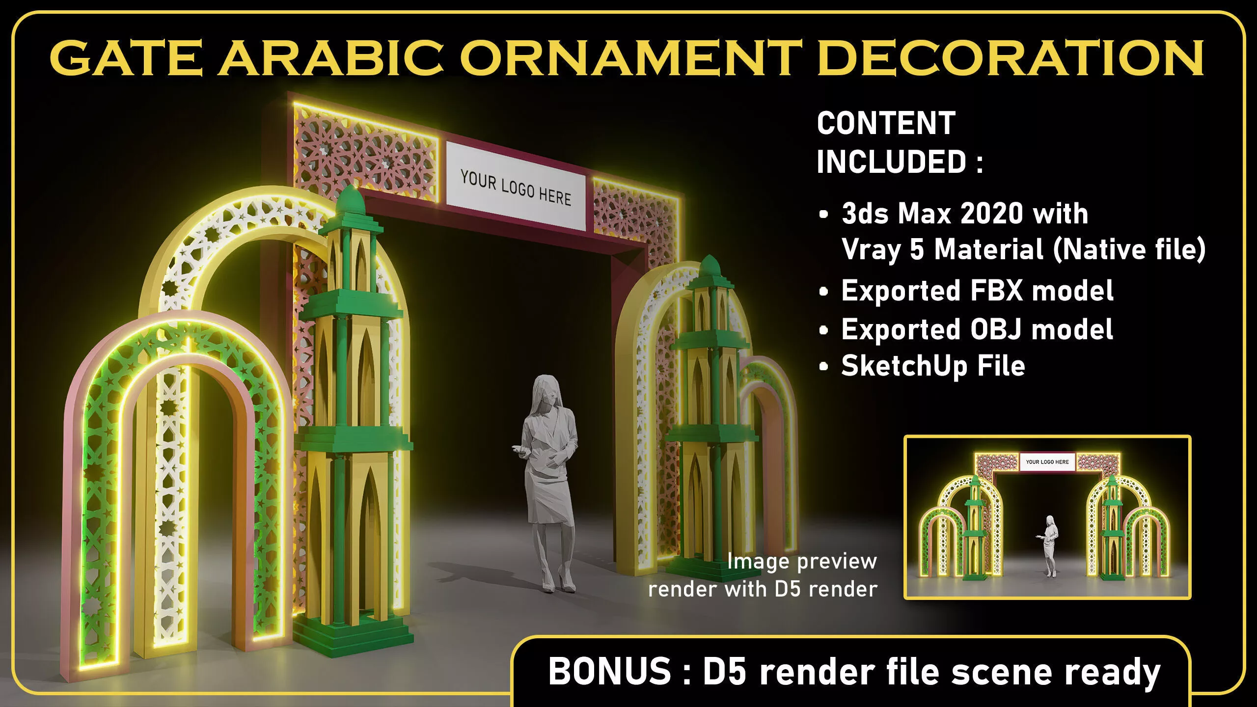 Arabic Ornament Gate Islamic Exhibition 3D model