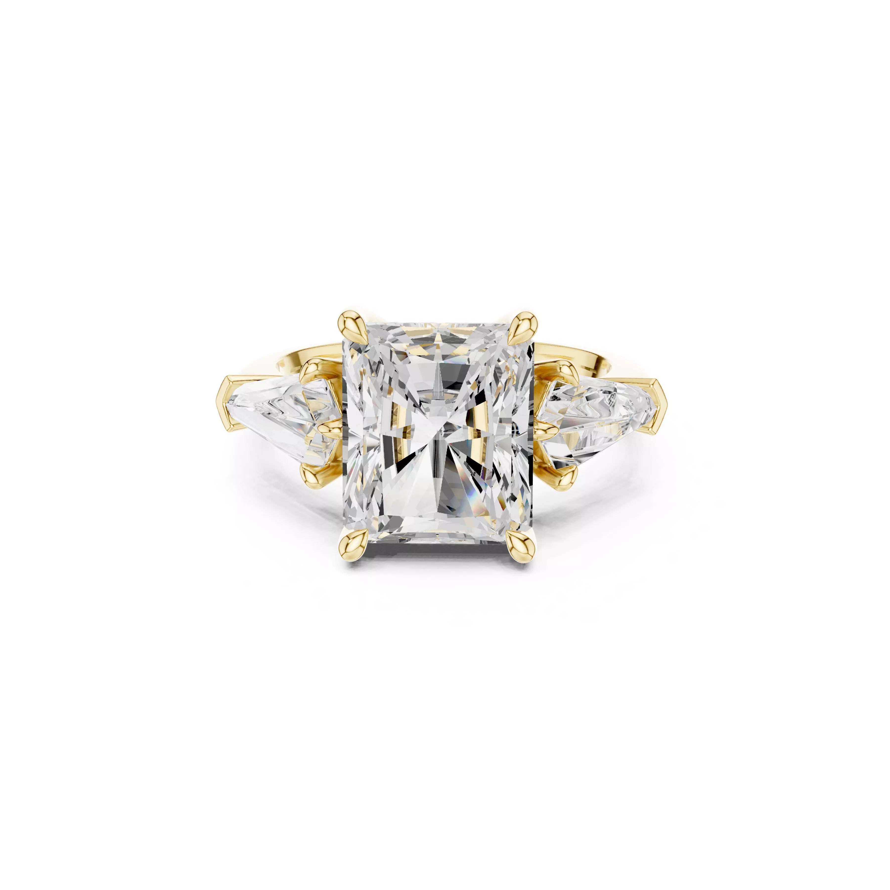 Radiant Cut Three Stone Diamond Engagement Ring 3D print model