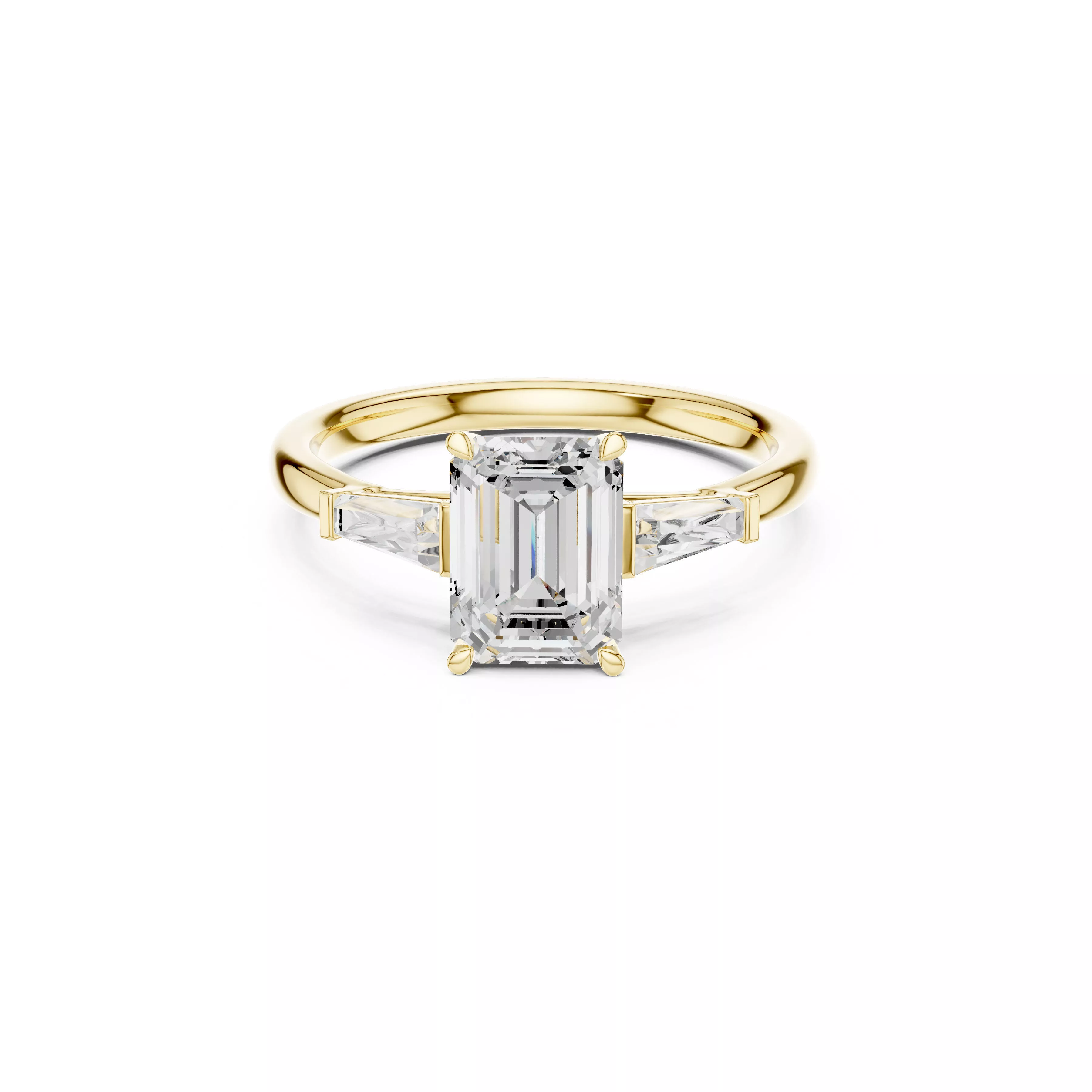 Emerald Cut Three Stone Engagement Ring 3D print model