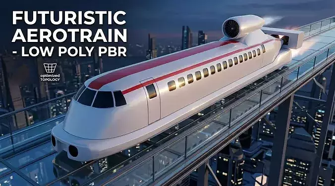 Low Poly Aerotrain Game ready Vehicle FBX OBJ PBR STL
