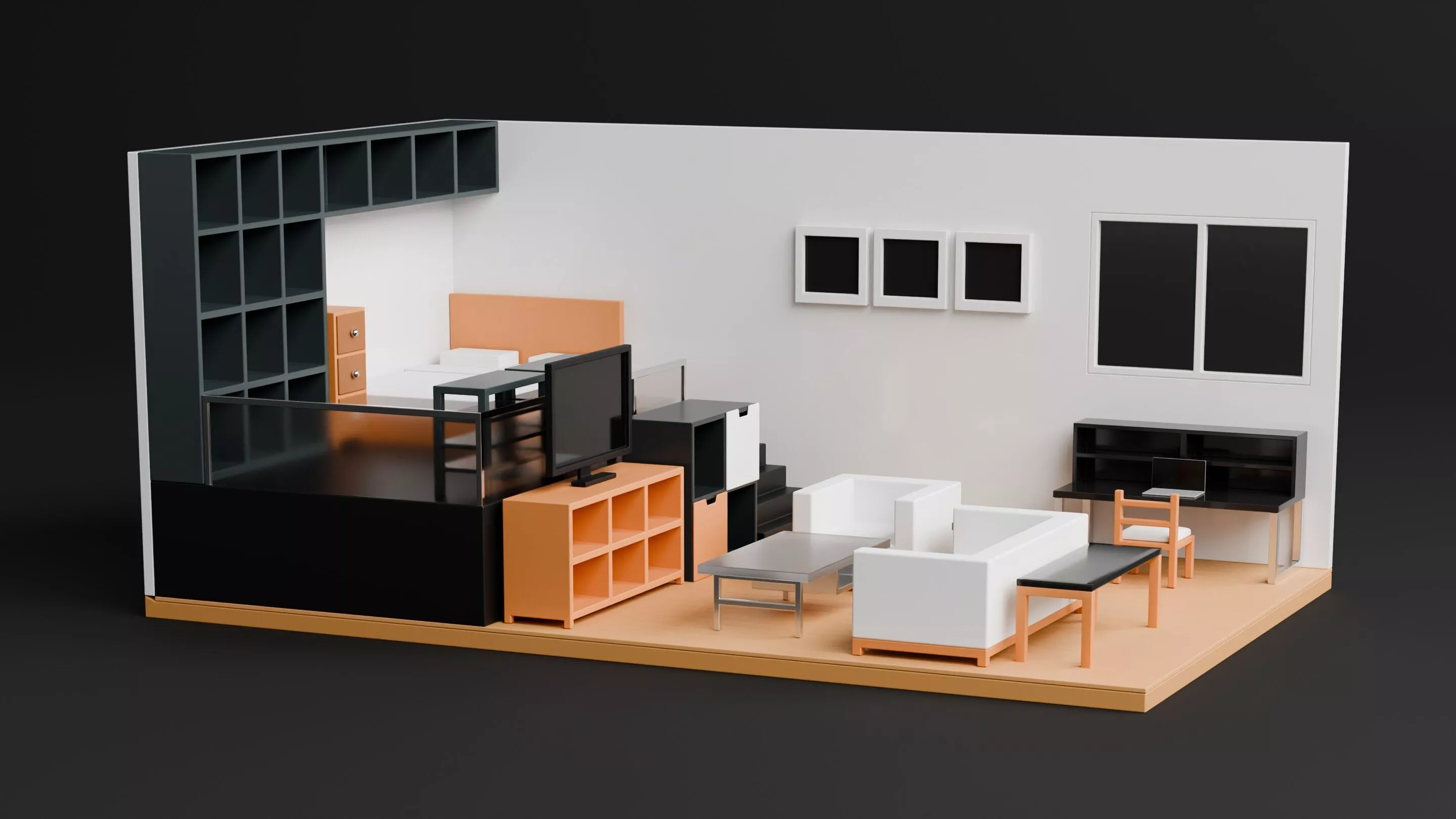 Modern Studio Apartment 3d Floor Plan Free low-poly 3D model