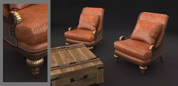 Classic Leather Chesterfield Seating Set  3D model 6