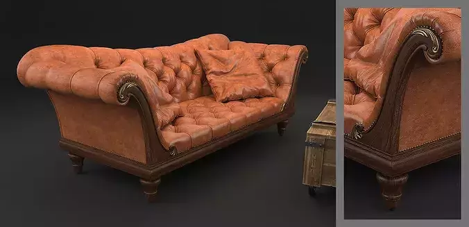 Classic Leather Chesterfield Seating Set  3D model 5