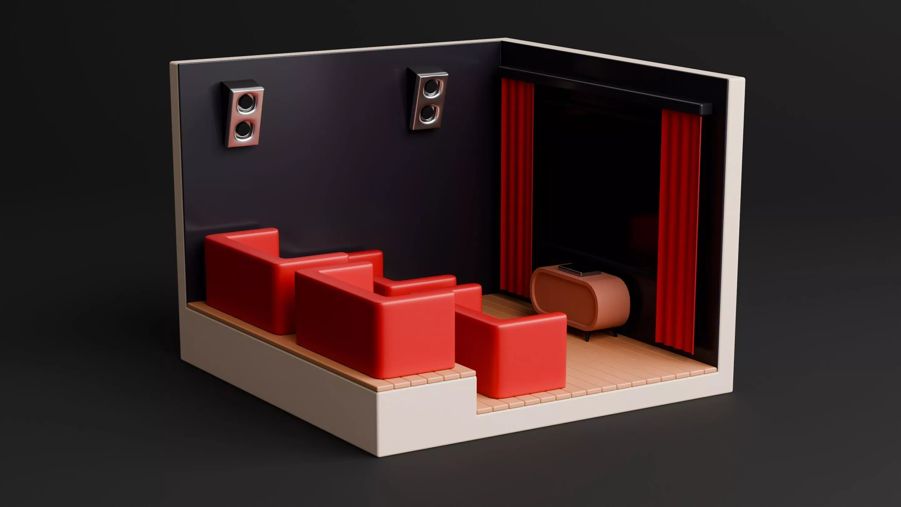 3D Isometric Modern Home Cinema Interior Free low-poly 3D model