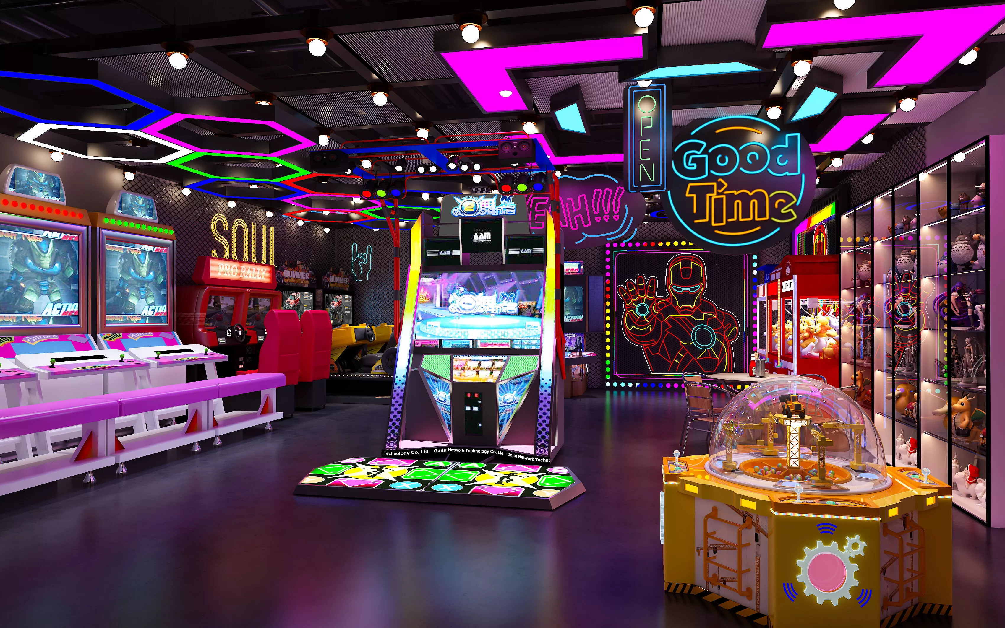 Amusement park with neon lights - game hall 3D model