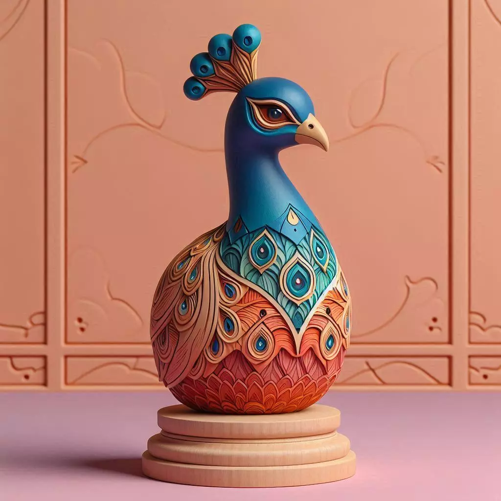 4295 Color 3D Model of a Peacock on Base STL DND ARTE 3D print model