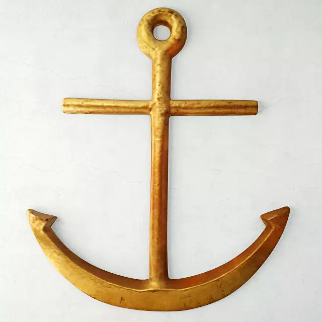 Vintage Nautical Folk Art Painted Gold Anchor 3D model