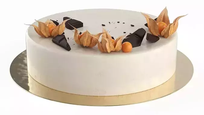 Chocolate Garnished Cake with Physalis 3D model 7