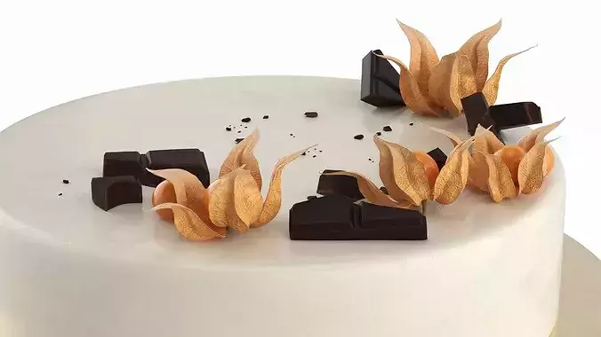 Chocolate Garnished Cake with Physalis 3D model 5