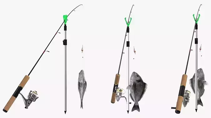 Fishing Rod with Caught Dorado 3D model 3