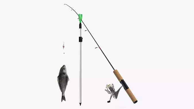 Fishing Rod with Caught Dorado 3D model