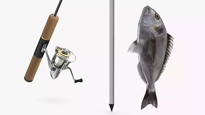 Fishing Rod with Caught Dorado 3D model 4