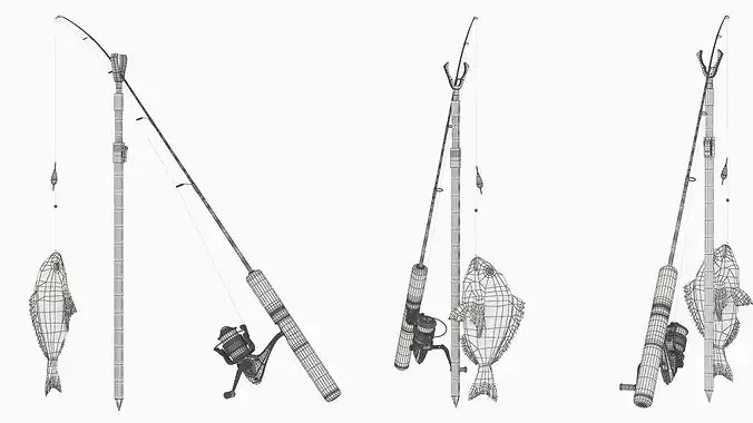 Fishing Rod with Caught Dorado 3D model 7