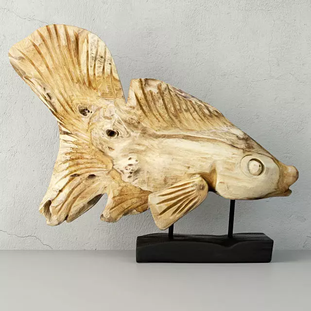 Hand Carved Driftwood Fish On Stand 3D model_0