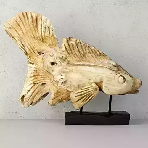 Hand Carved Driftwood Fish On Stand