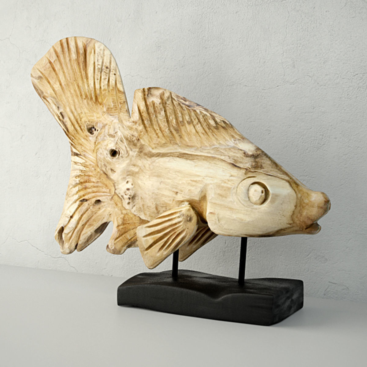 Hand Carved Driftwood Fish On Stand 3D model_2