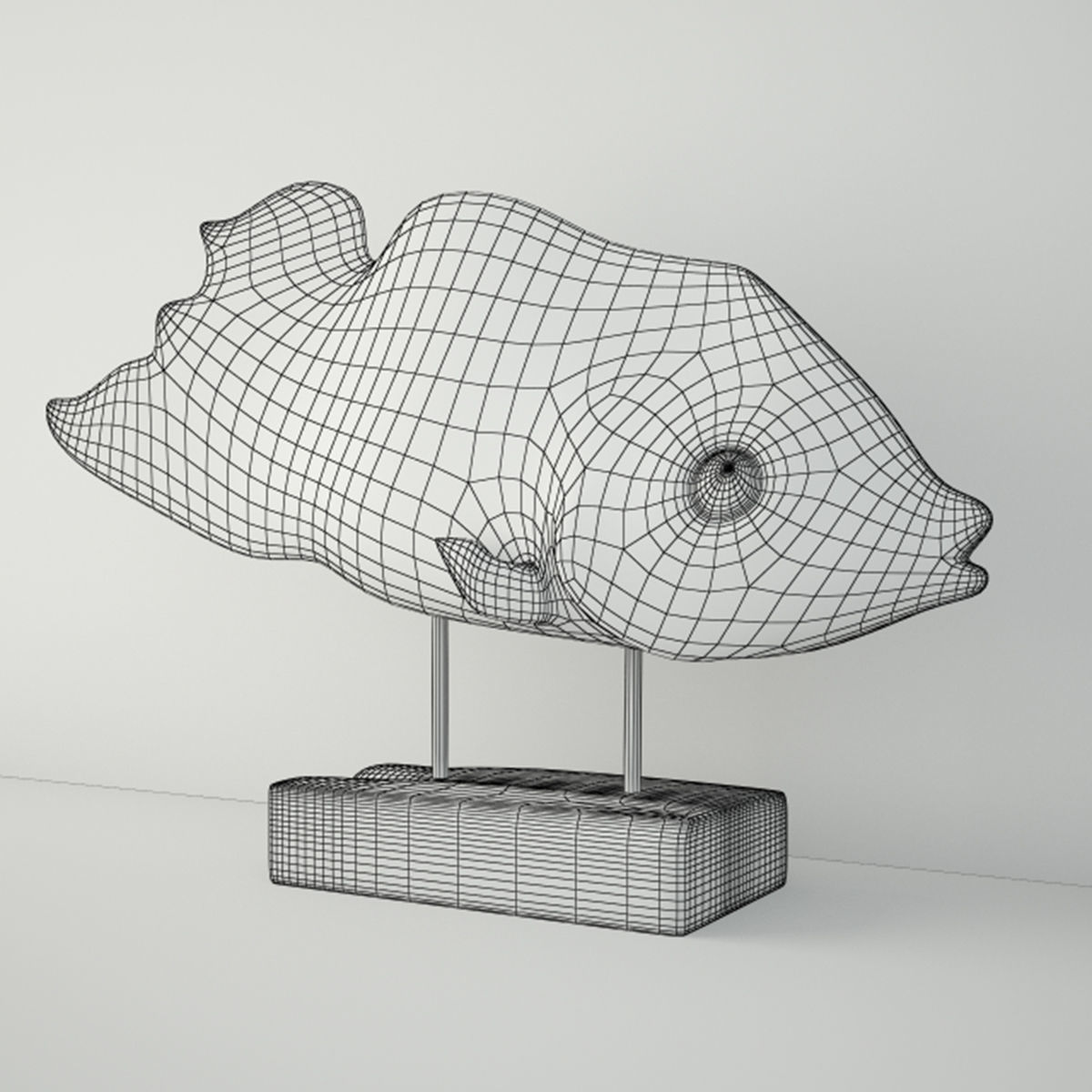 Hand Carved Driftwood Fish On Stand 3D model_3