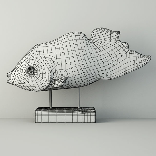 Hand Carved Driftwood Fish On Stand 3D model_1