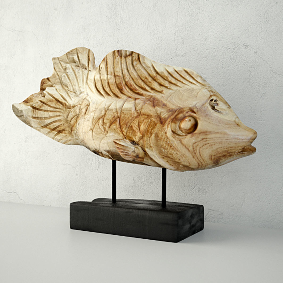 Hand Carved Driftwood Fish On Stand 3D model_2