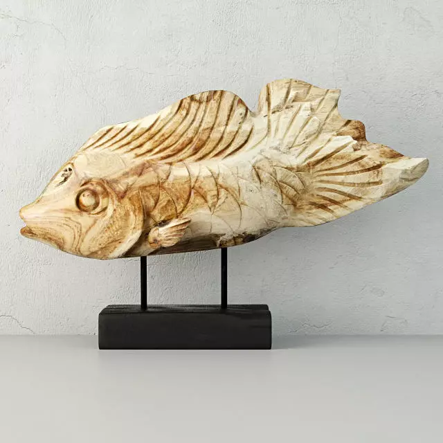 Hand Carved Driftwood Fish On Stand 3D model_0