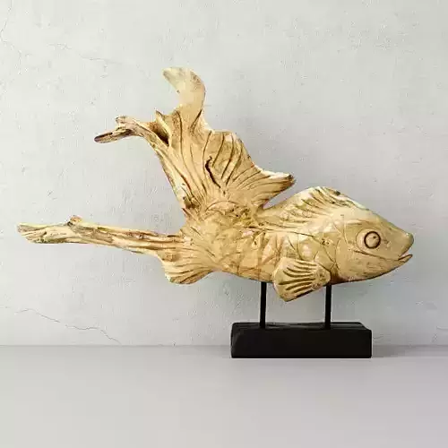 Hand Carved Driftwood Fish On Stand 3D model