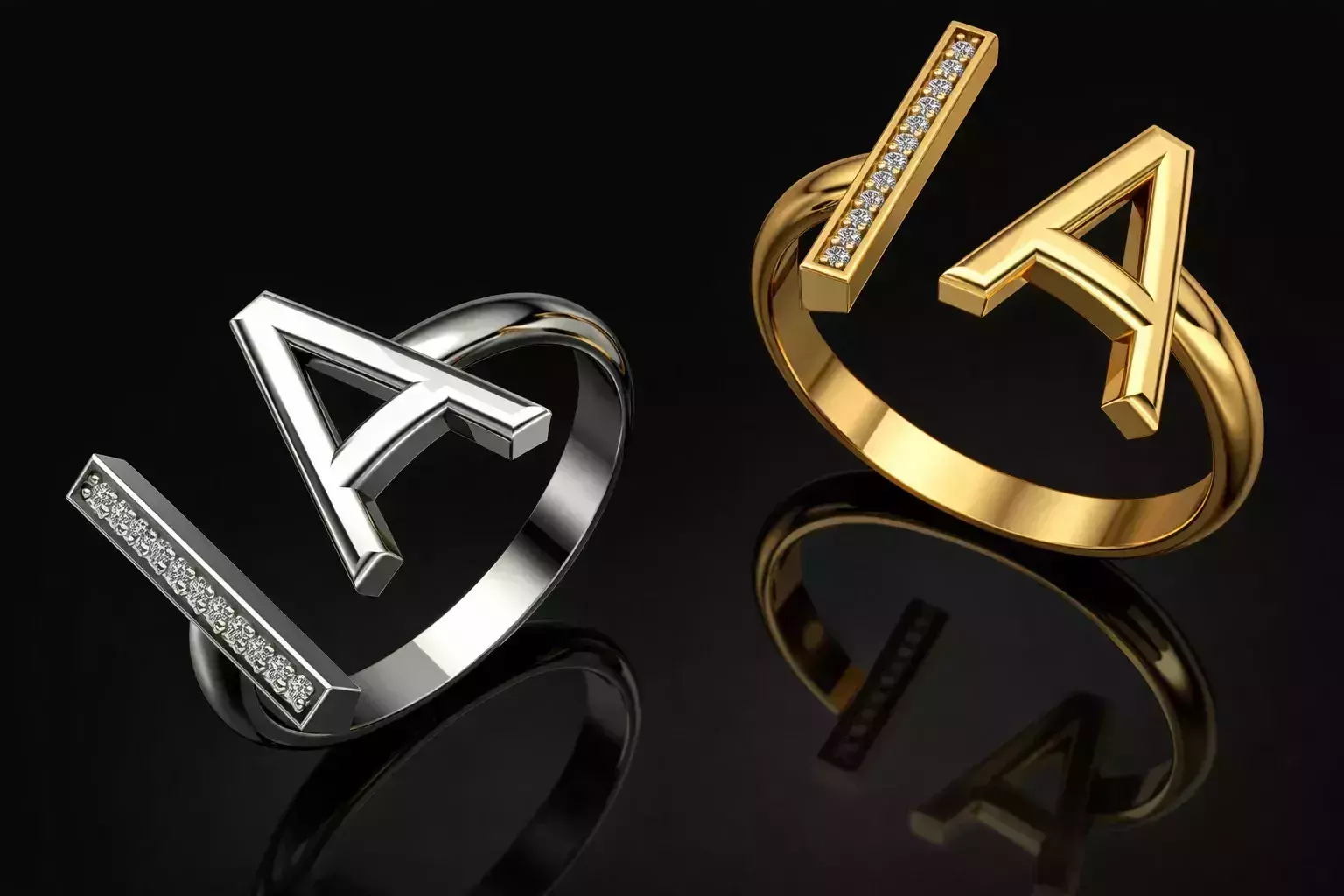Letter A Ring Luxury Jewelry 3D print model