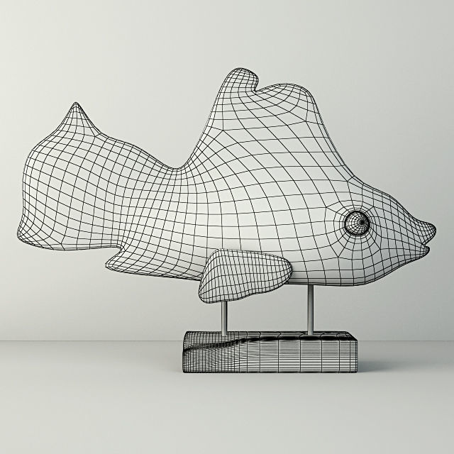 Hand Carved Driftwood Fish On Stand 3D model_1