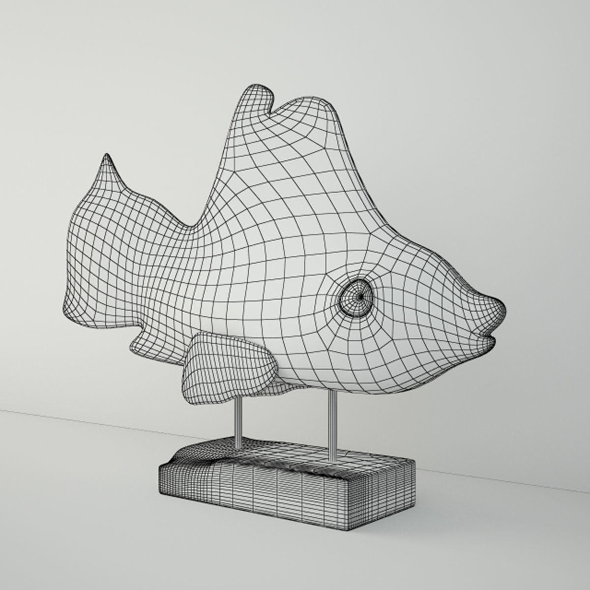 Hand Carved Driftwood Fish On Stand 3D model_3