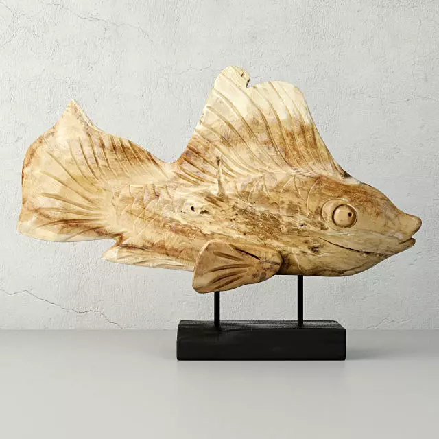 Hand Carved Driftwood Fish On Stand 3D model_0