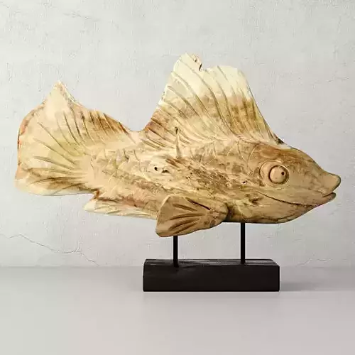 Hand Carved Driftwood Fish On Stand 3D model