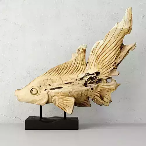 Hand Carved Driftwood Fish On Stand 3D model