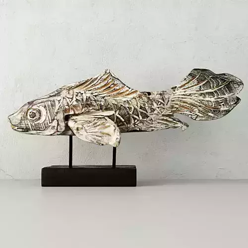 Hand Carved Driftwood Fish On Stand 3D model