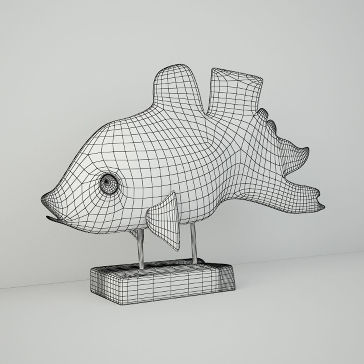 Hand Carved Driftwood Fish On Stand 3D model_3