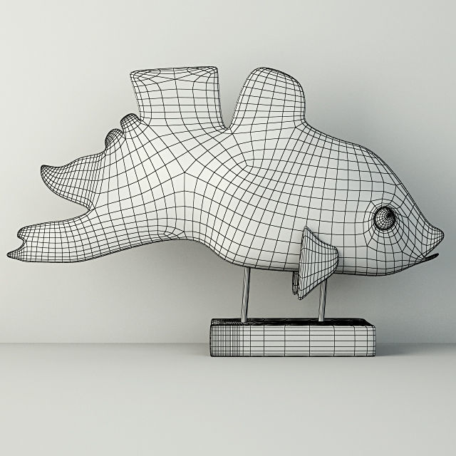Hand Carved Driftwood Fish On Stand 3D model_1