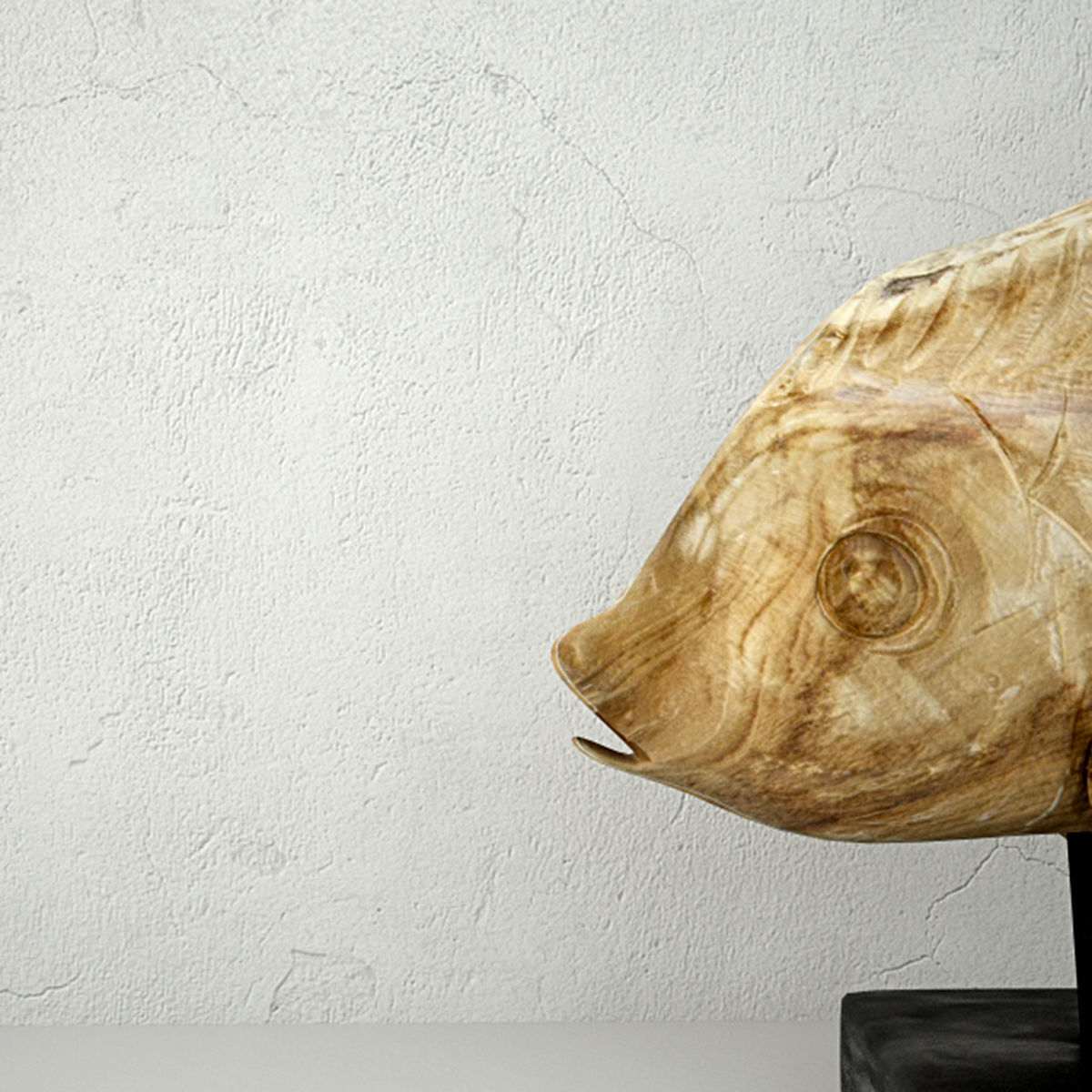 Hand Carved Driftwood Fish On Stand 3D model_4