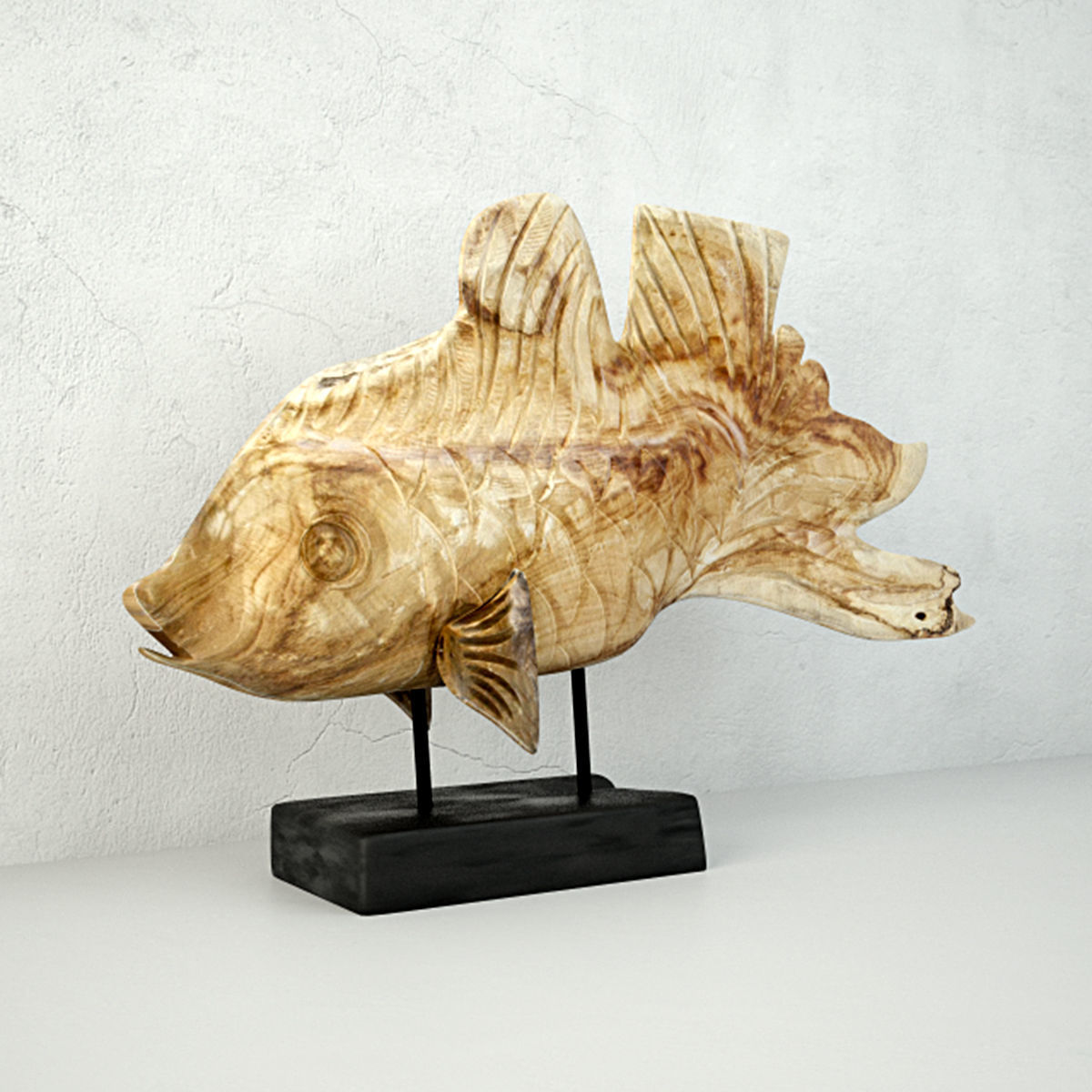 Hand Carved Driftwood Fish On Stand 3D model_2
