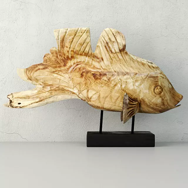 Hand Carved Driftwood Fish On Stand 3D model_0