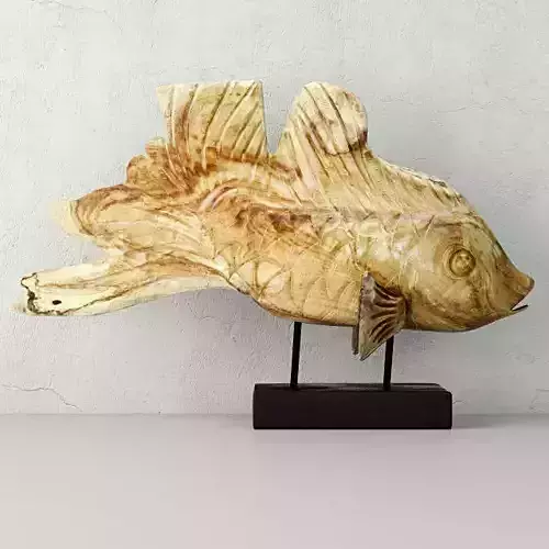 Hand Carved Driftwood Fish On Stand 3D model