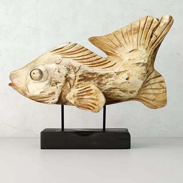 Hand Carved Driftwood Fish On Stand 3D model_0