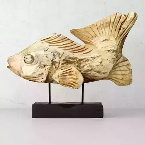 Hand Carved Driftwood Fish On Stand 3D model