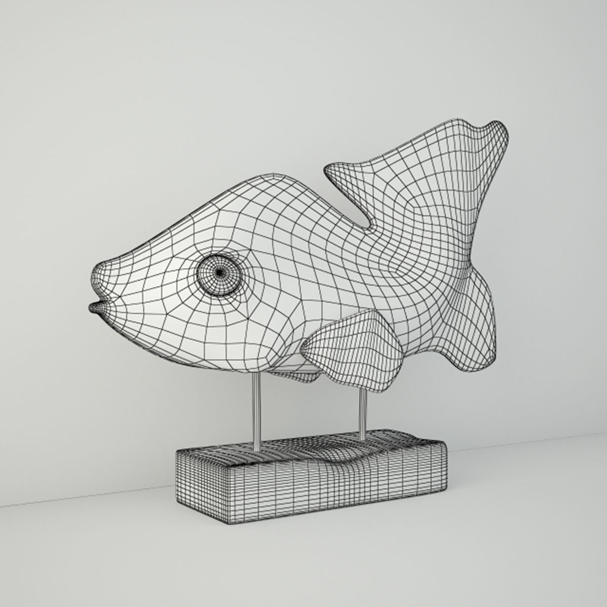 Hand Carved Driftwood Fish On Stand 3D model_3
