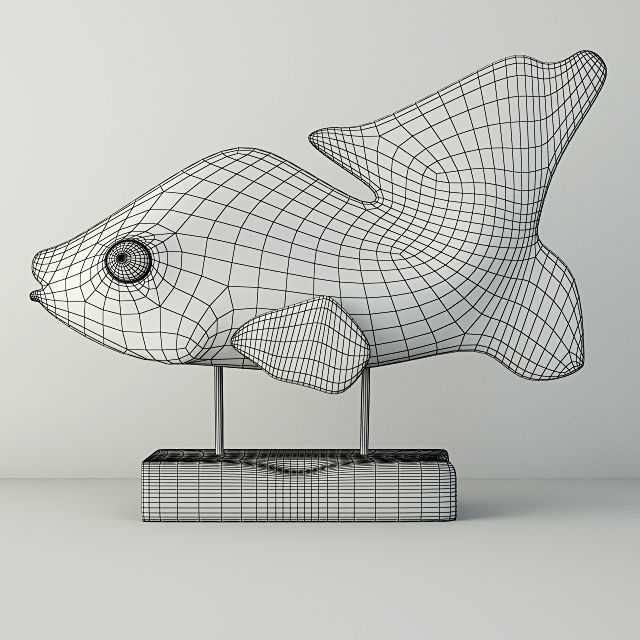 Hand Carved Driftwood Fish On Stand 3D model_1