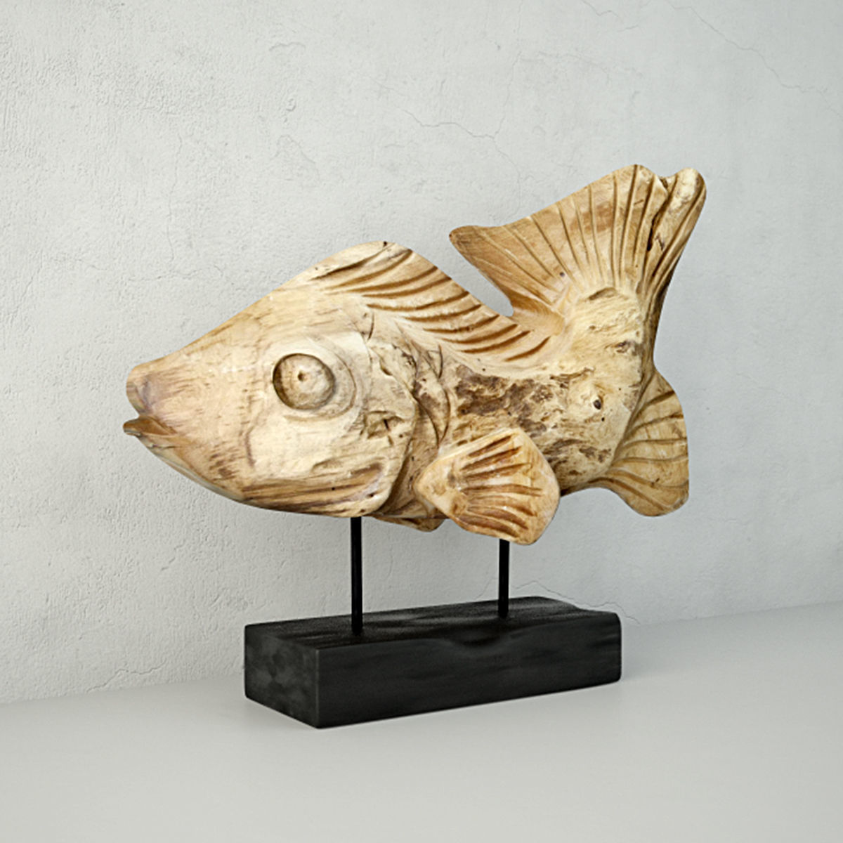 Hand Carved Driftwood Fish On Stand 3D model_2