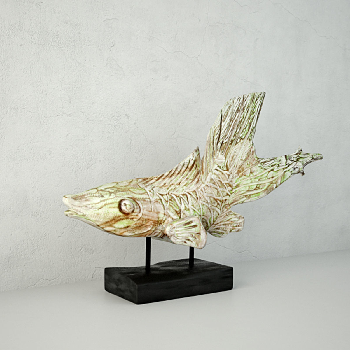 Hand Carved Driftwood Fish On Stand 3D model_2