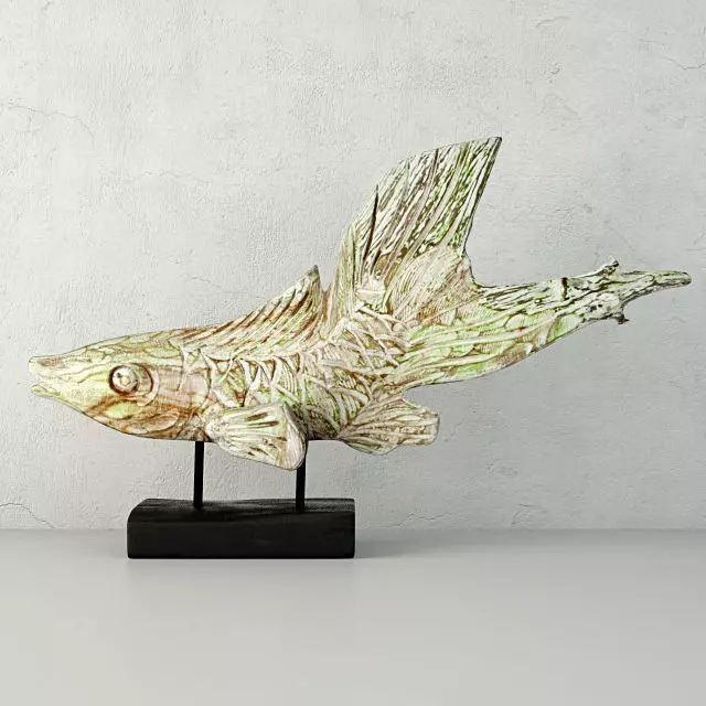 Hand Carved Driftwood Fish On Stand 3D model_0